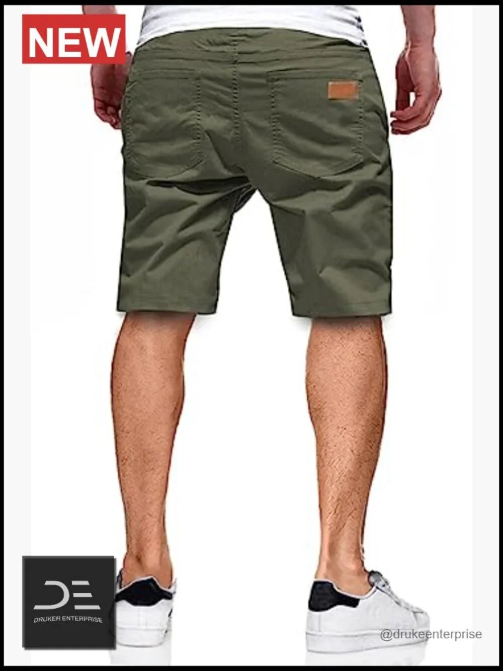 Mens Casual Cotton Drawstring Stretch Twill Chino Flat Front Shorts Golf